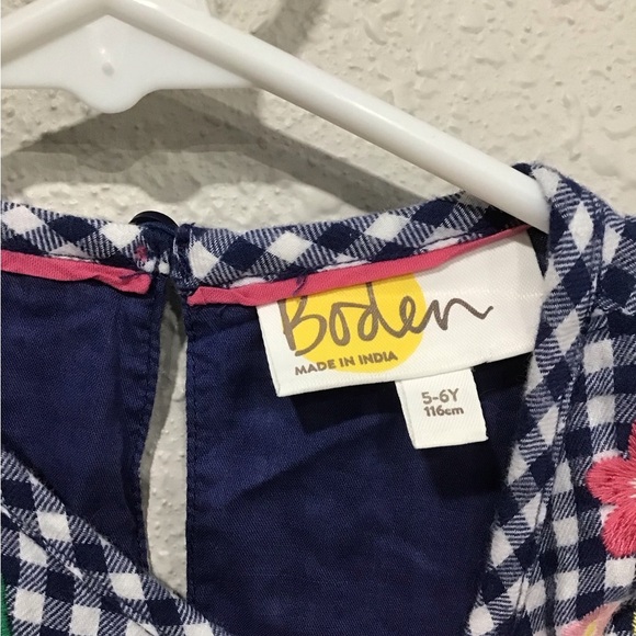 Mini Boden Girls 5-6Y Blue Gingham Embroidered Floral Long Sleeve Dress Ruffle - Picture 3 of 5